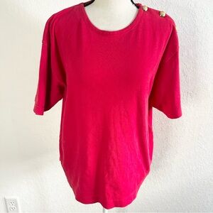 Chaus Red Shortsleeve Top with Gold Buttons